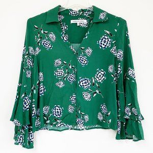 Cupcakes&Cashmere Green Floral BellSleeve Blouse S